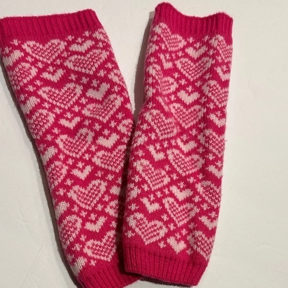 Pink and White Heart Patterned Knit leg warmer/arm warmer set